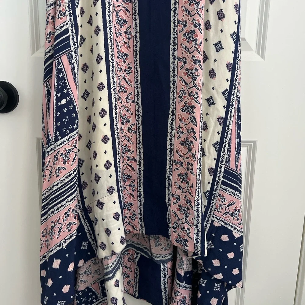 Maeve Anthropologie Boho High Low Maxi Dress | Navy Pink Print | Size Large - Picture 4 of 5